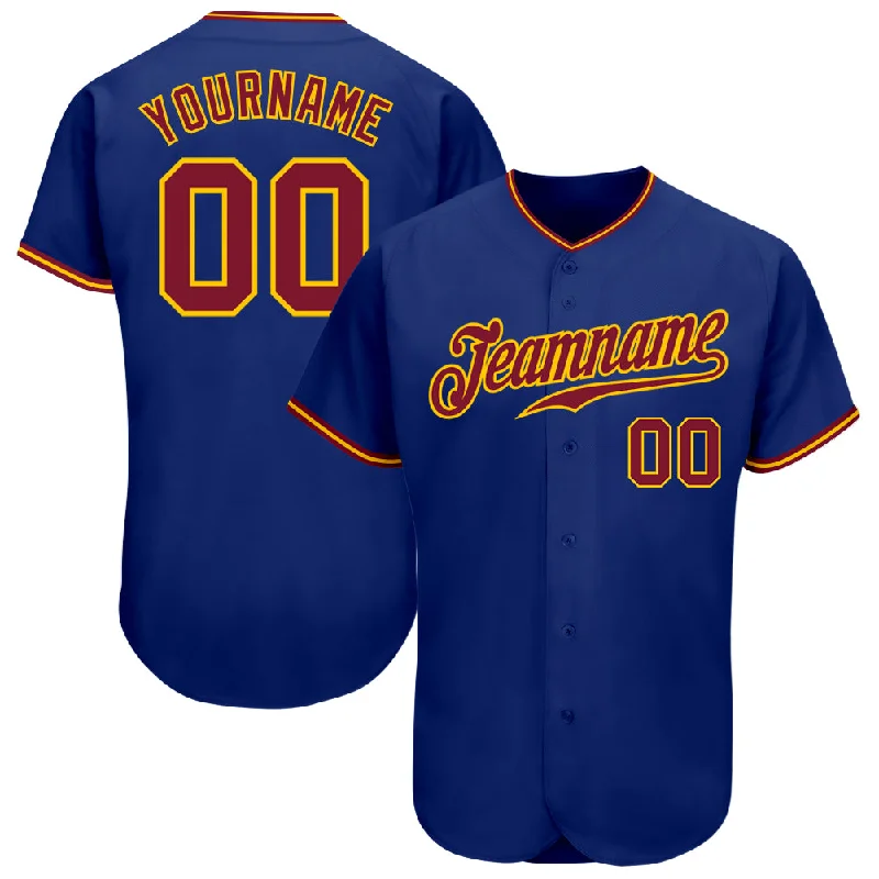 Baseball Jerseys With Custom Lettering-Custom Royal Crimson-Gold Authentic Baseball Jersey