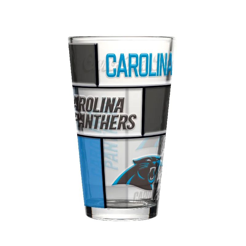 Team Mugs For Family Celebrations-Carolina Panthers 16oz Quilted Stained Pint Glass